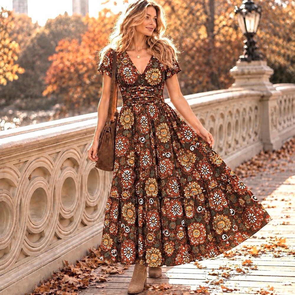 Anthropologie Kings Road Medium Maxi Dress Cottagecore Romantic Fall Boho Chic